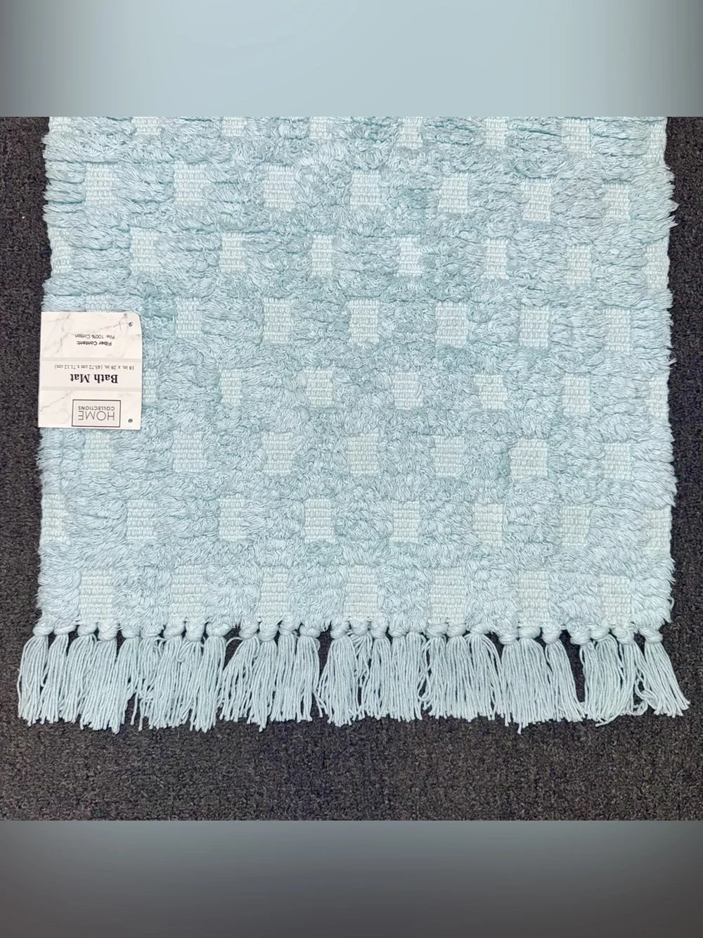 Home Collections Checkered Fringe Bath Mats Cotton Set of 2 Aqua Blue 18x28 NWT